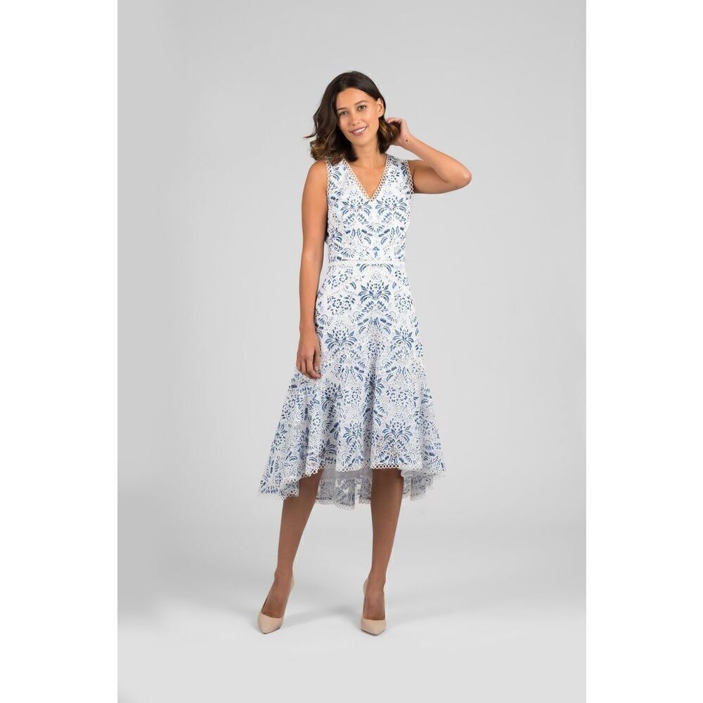 Taylor Elegant Blue and White Floral Maxi Dress